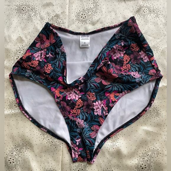 Venus: Black Floral Hi Rise Bikini Bottoms - Picture 8 of 17